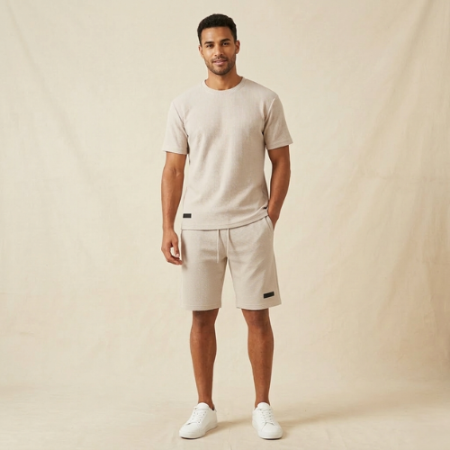 Men's Textured Essential Tee & Relaxed Shorts Set